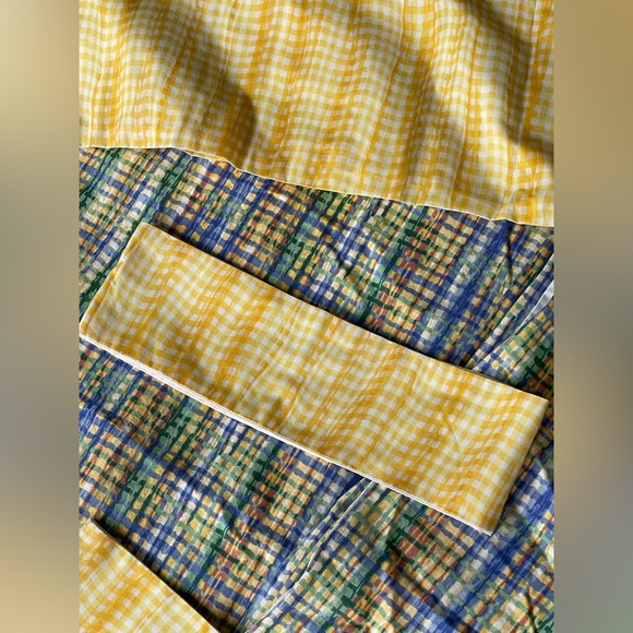 Curtains - yellow and plaid design with valence and tie backs - Picture 2 of 6